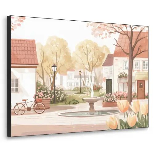 Dorpsplein - Fontein - Tulpen Textielframe zwart klein -3d