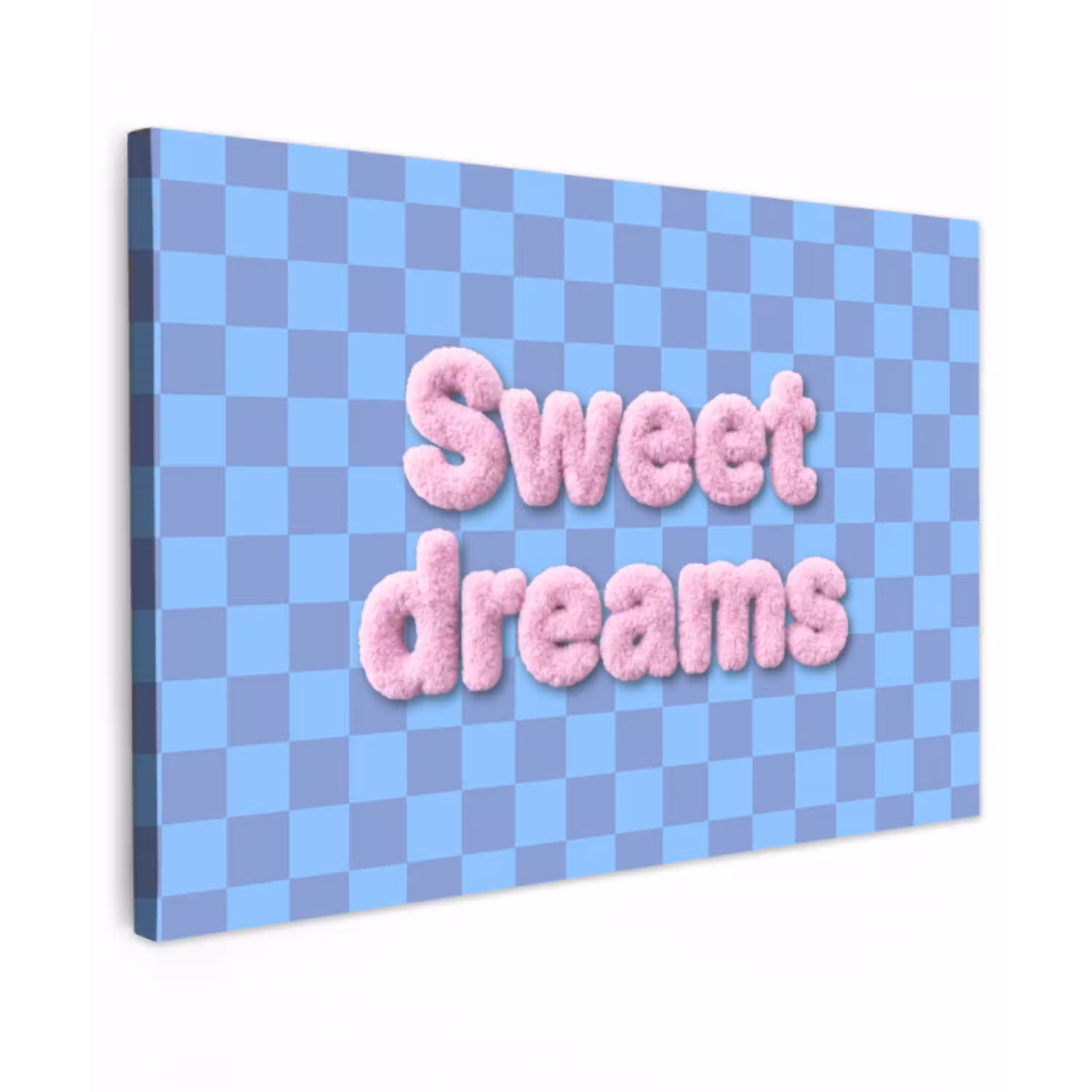 Sweet dreams - Vierkanten - Roze - Blauw Tuinposter op houten frame 2 cm dik klein -3d