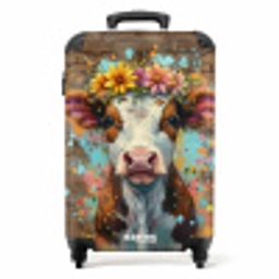Graffiti koe met kleurrijke bloemen NBS - Handbagage koffer - Unisex middel -productfoto_recht