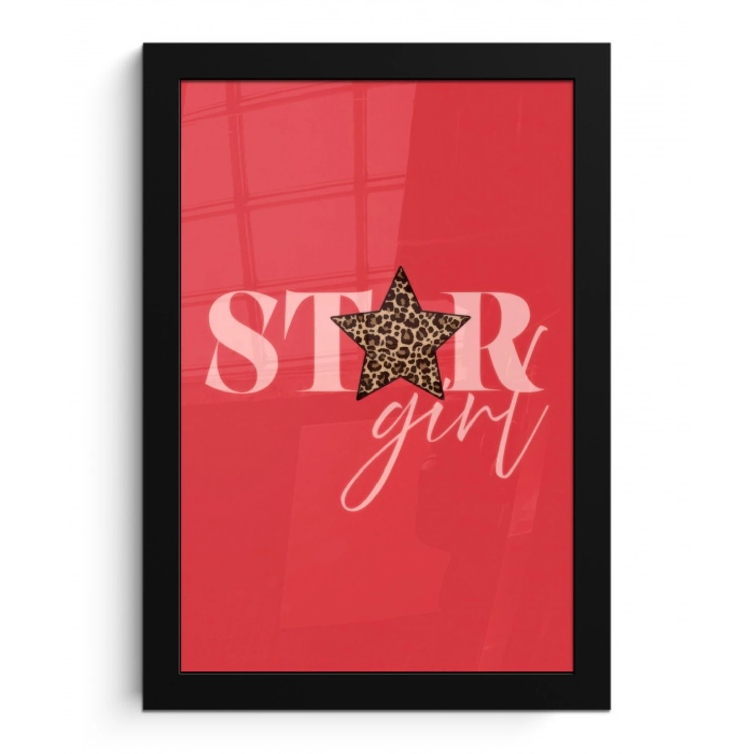Star girl - Rood - Panter - Ster fotolijst zwart zonder passe partout klein -3d