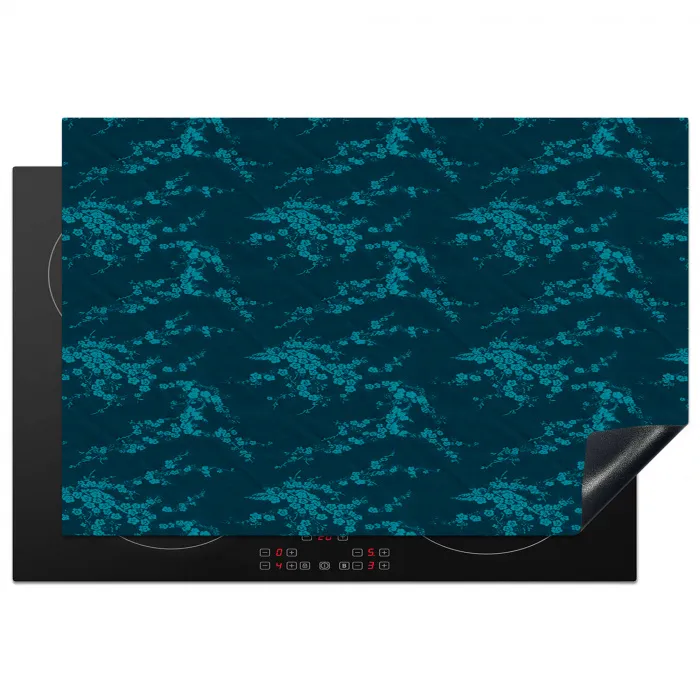 Bloesem - Blauw - Turquoise Inductie beschermer vinyl 3mm klein 276 -3d