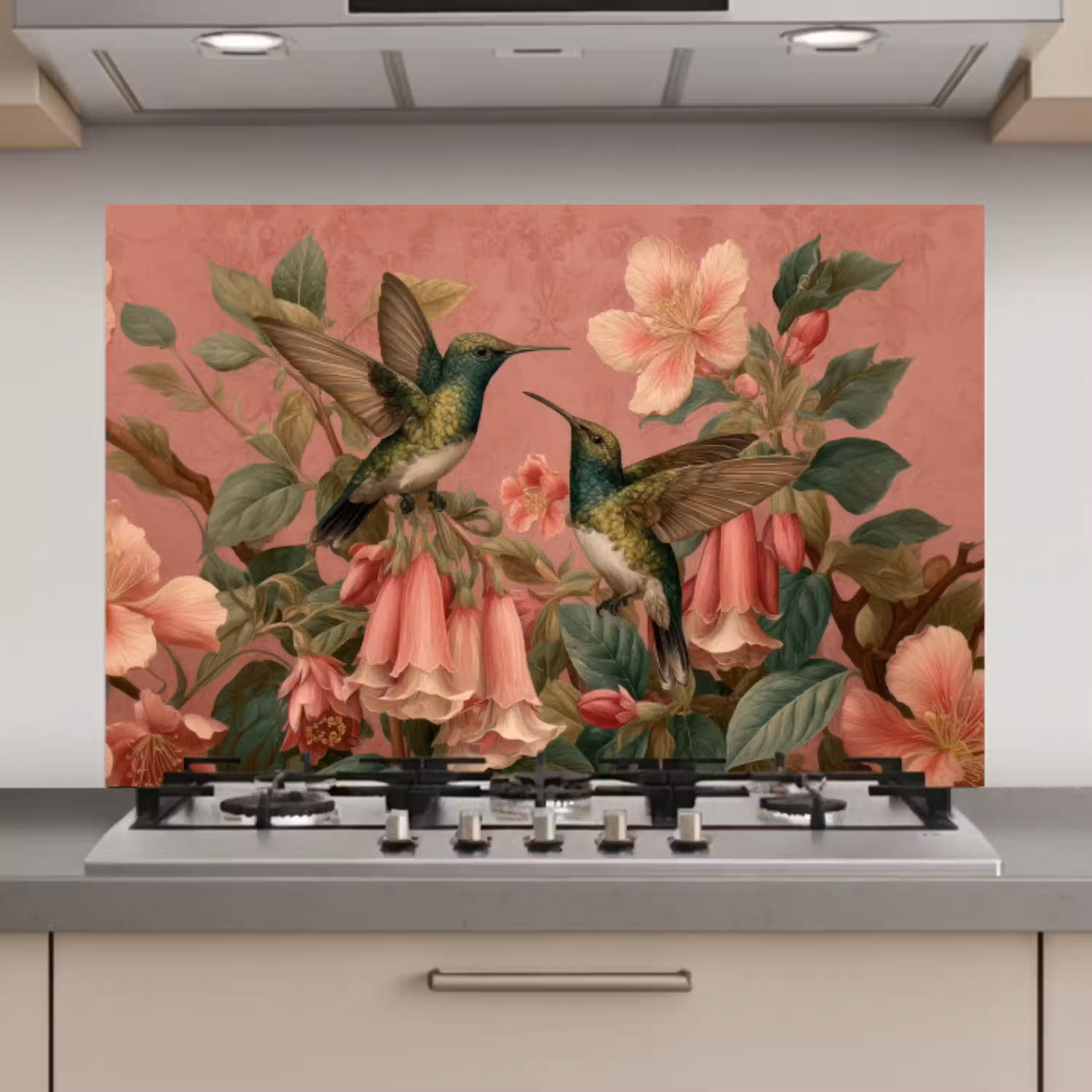 Kolibries - Bloemen - Groen - Roze keuken achterwand spatscherm klein -3d_website