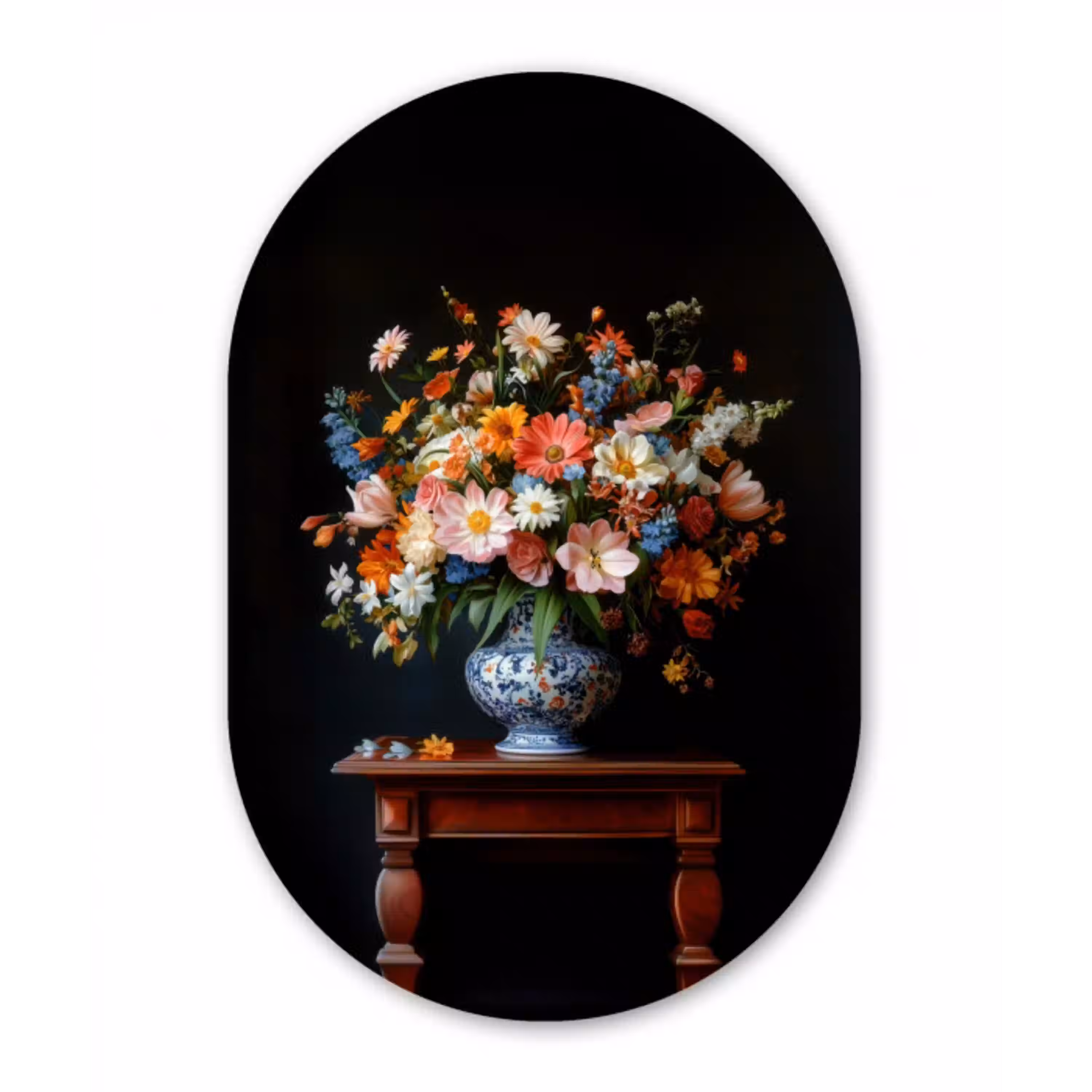Boeket - Roze - Bloemen - Vaas Wandcirkel Ovaal Forex klein -3d