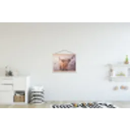 Schotse hooglanders - Licht - Lucht - Natuur textielposter latten blank klein -kinderkamer