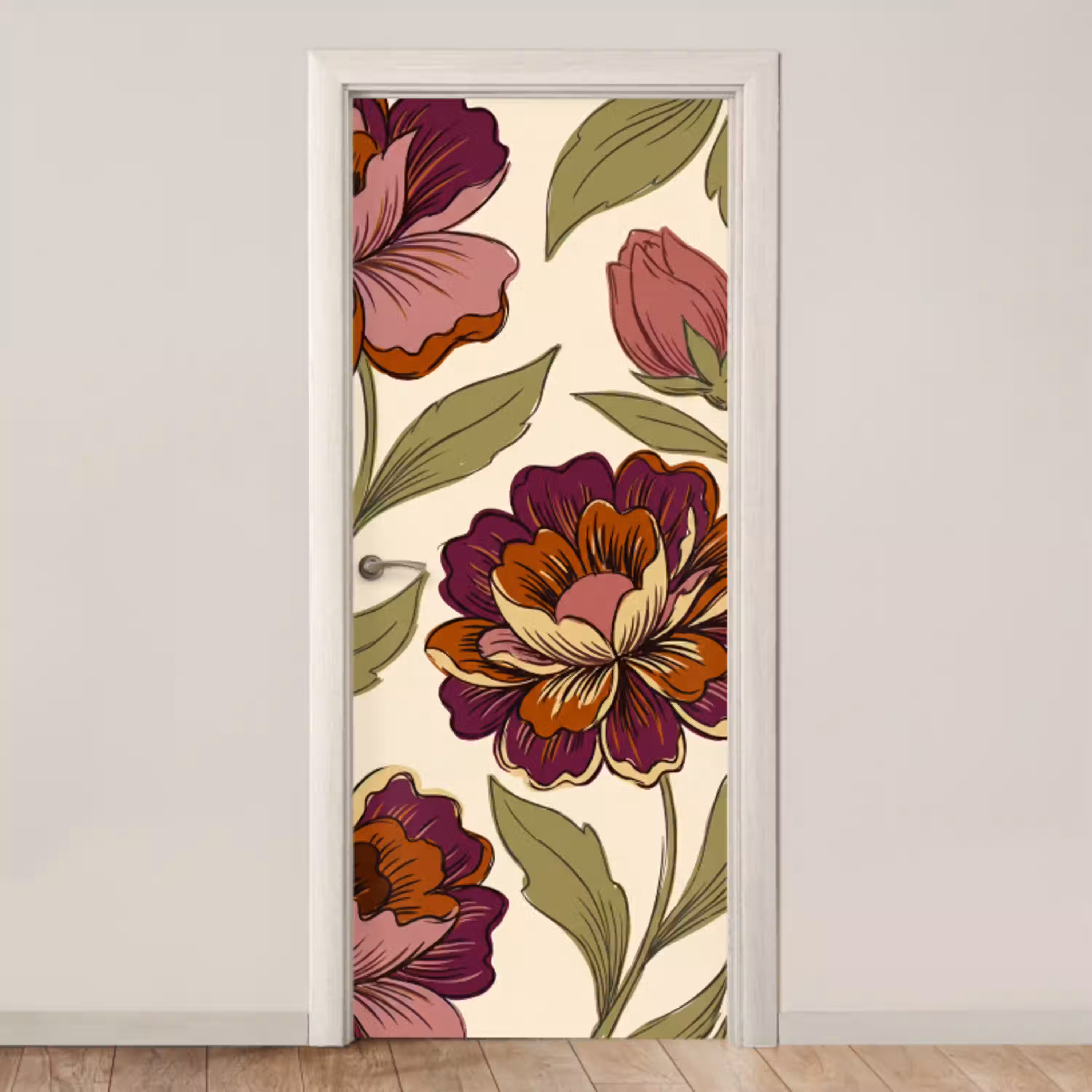 Bloemen - Patroon - Natuur - Modern - Paars deurposter klein -3d_beige