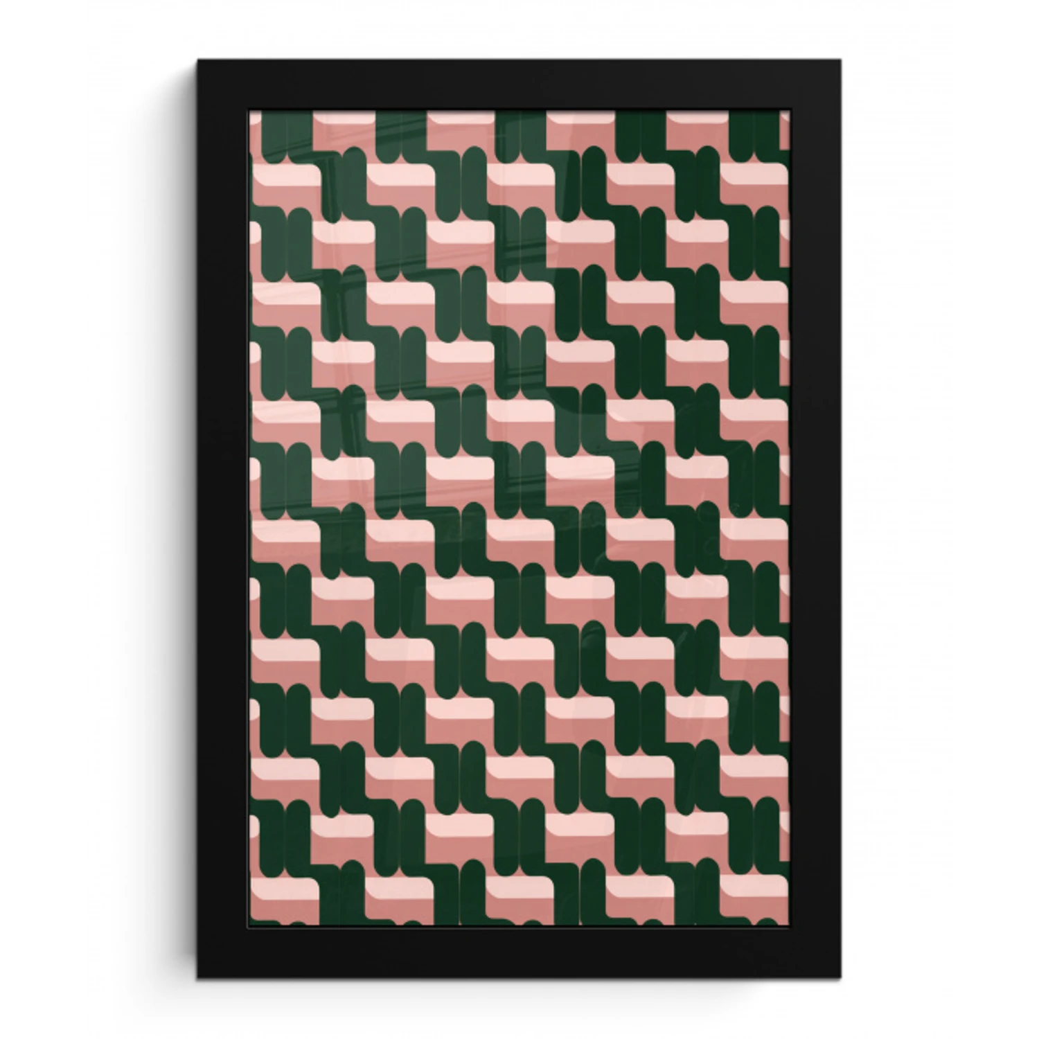 Vlechtpatroon - Groen - Roze - Geometrisch fotolijst zwart zonder passe partout klein 224 -3d