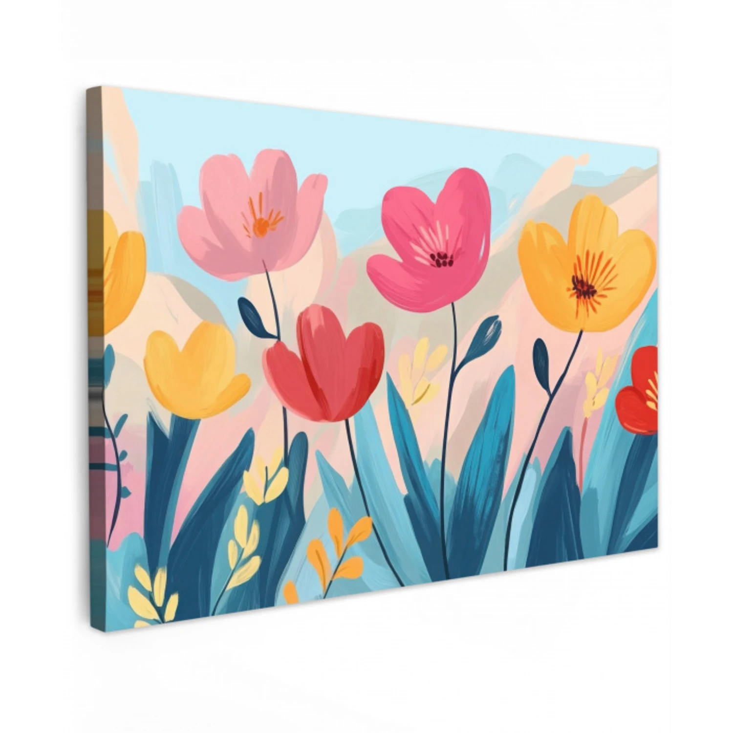 Illustratie - Bloemen - Kleurrijk Tuinposter op houten frame 2 cm dik klein -3d