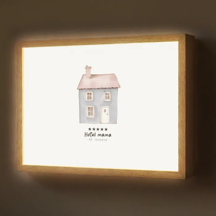 Lichtblauw - Huisje - Mama - Tekst Light Box met batterij (Wandlamp) middel -z3d_website