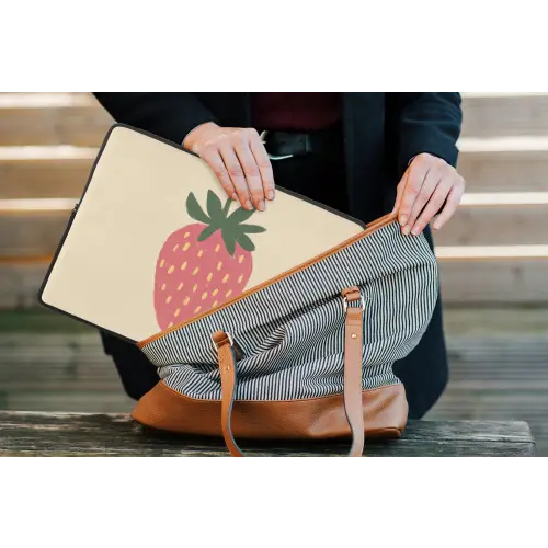 Aardbei - Minimalistisch - Rood - Fruit laptophoes neopreen klein -tas