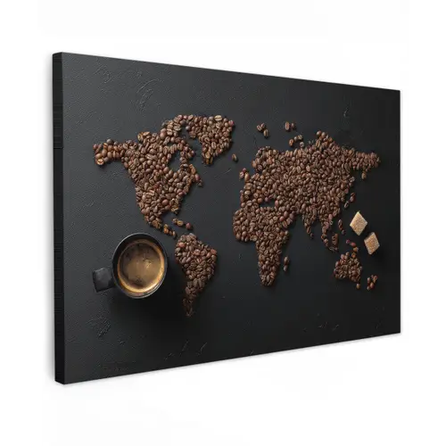 Wereldkaart - Espresso - Zwart Tuinposter op houten frame 2 cm dik klein -3d