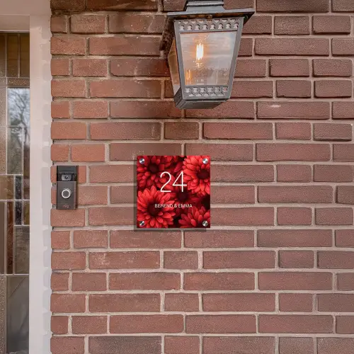 Rode bloemen - Klassiek Naambord Vierkant klein -sfeer7-XS