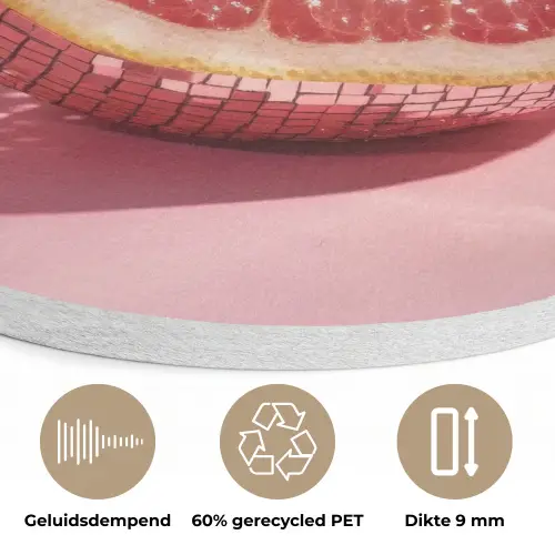 Grapefruit - Roze - Disco - Shiny Akoestische PET Vilt - Rond klein -closeup_NL