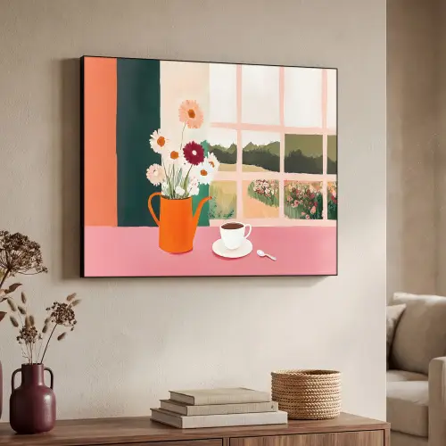 Bloemen - Koffie - Raam Textielframe - compleet frame klein -sfeer3