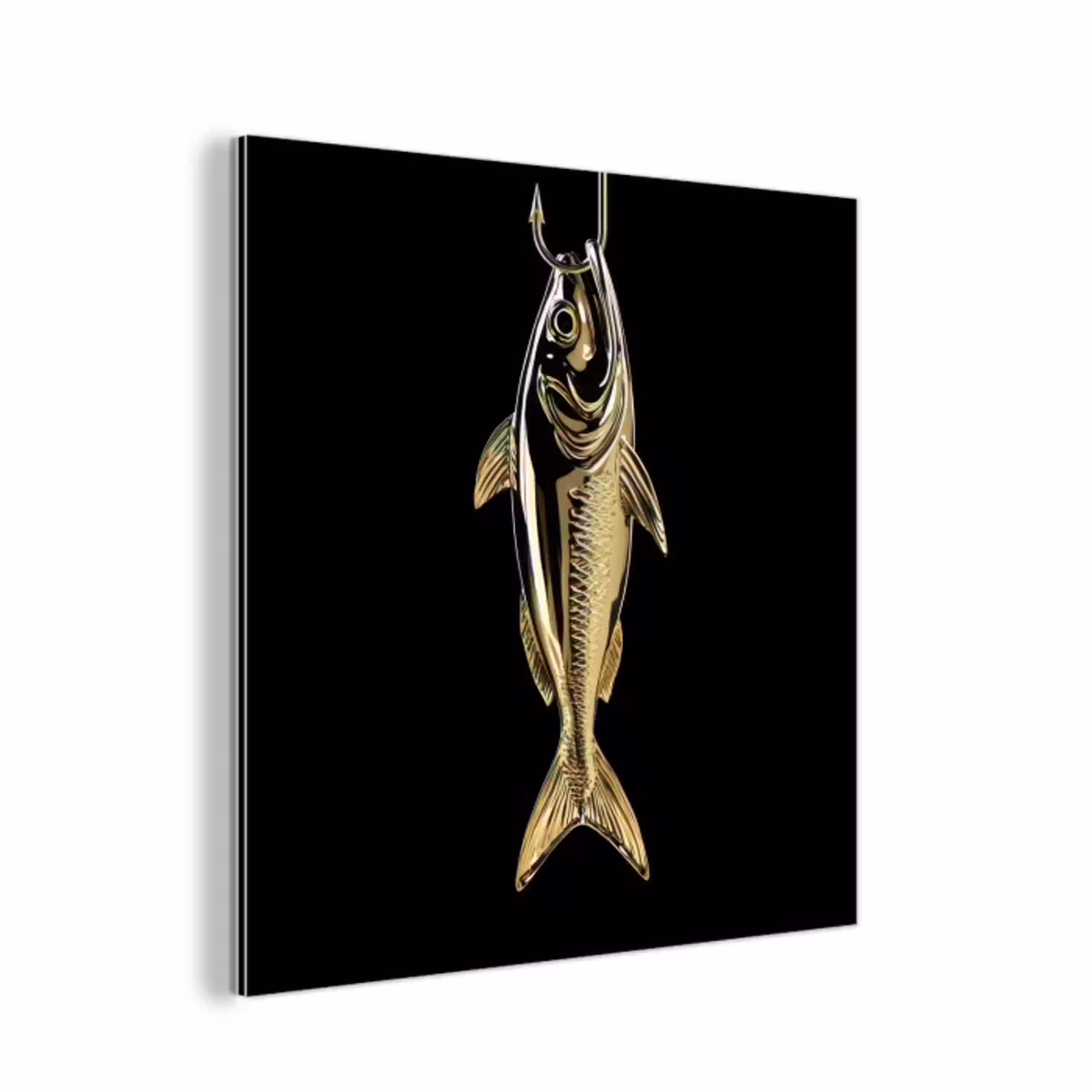 Goud - Vis - Haak - Zwart aluminium wit klein -3d