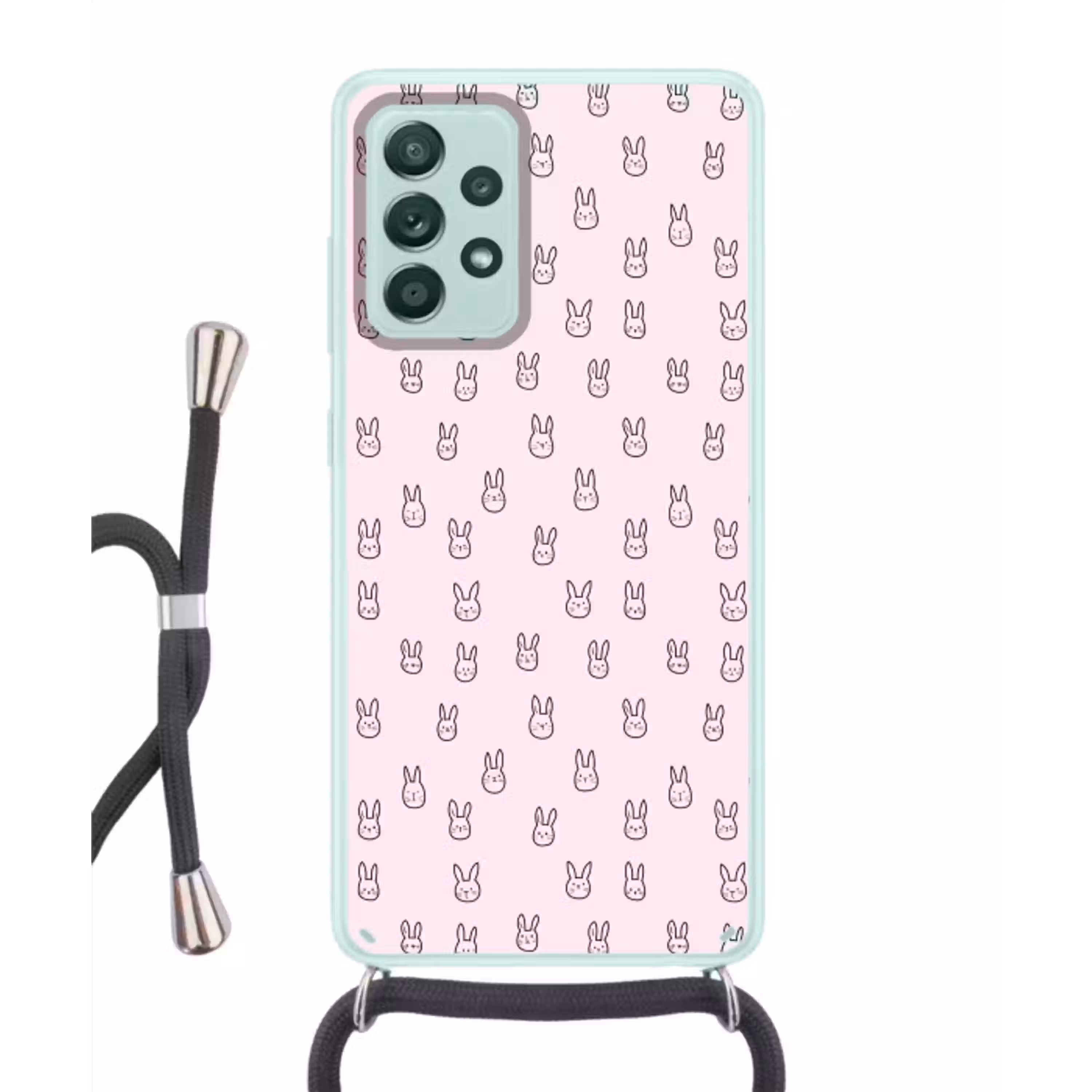 Konijnen - Minimalistisch - Roze Hoesje Samsung Galaxy A52 met koord klein 792 -3d