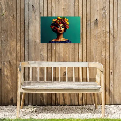 Vrouw - Hoodtooi - Tropisch - Fruit - Druiven Tuinposter op houten frame 2 cm dik klein -sfeer4