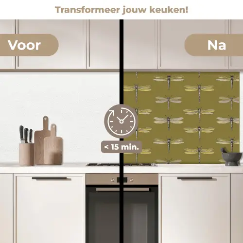 Libellen - Patroon - Groen keuken achterwand 2 middel 871 -voor-na2_NL