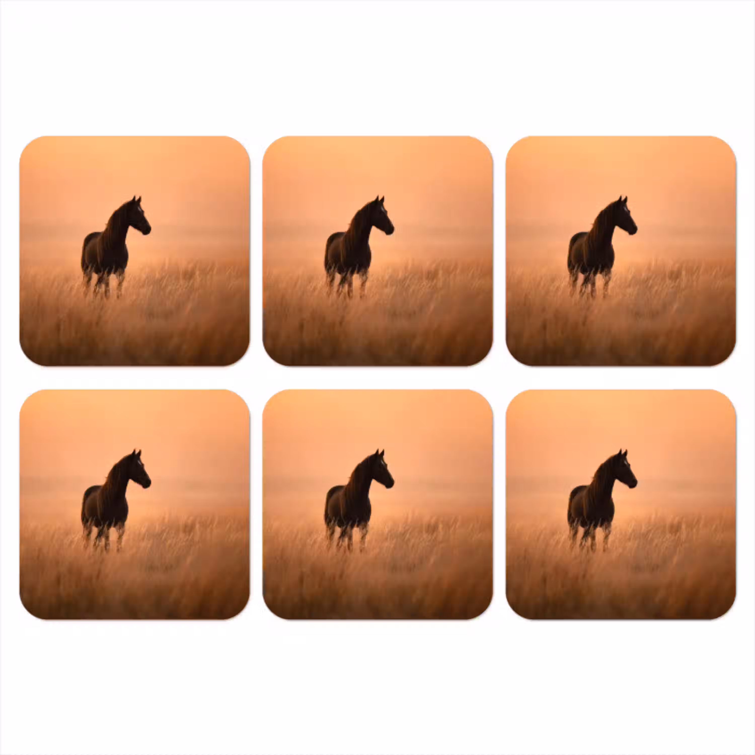 Paard - Grasveld - Zonsondergang onderzetter kurk middel -3d