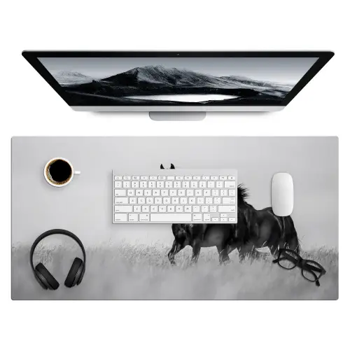 Paarden - Gras - Zwart - Wit Muismat XXL klein -3d