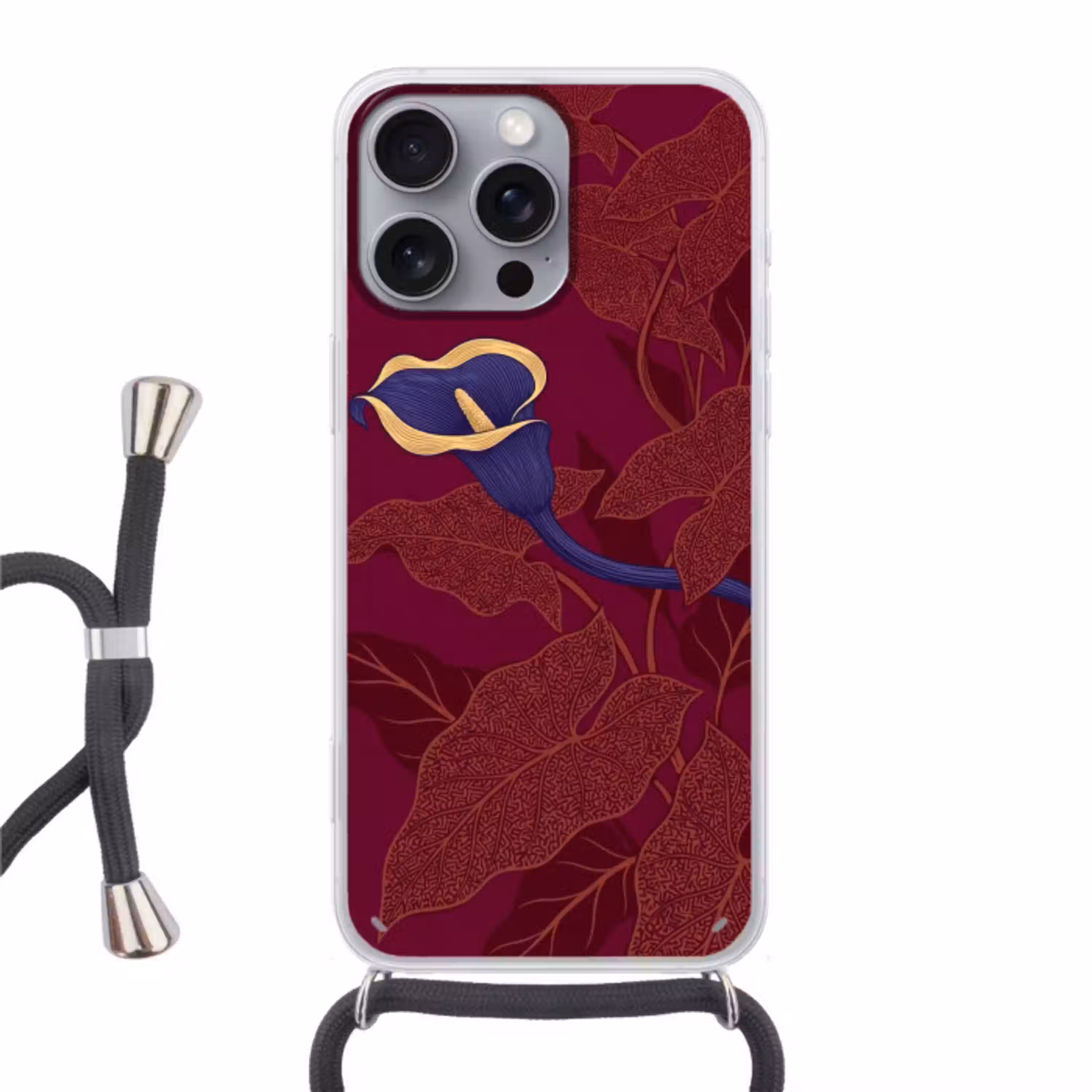 Bloemen - Modern - Paars Hoesje iPhone 16 Pro Max met koord klein -3d