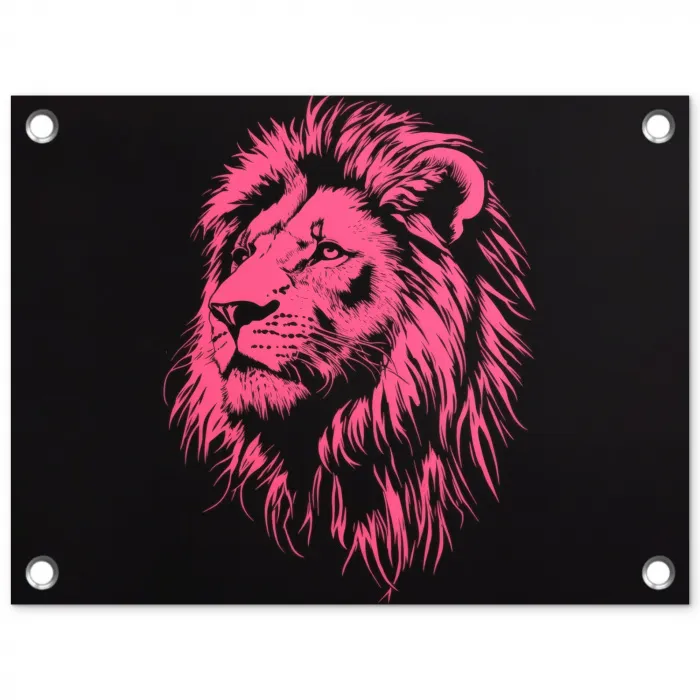 Leeuw - Zwart - Roze - Neon tuinposter los doek klein -3d