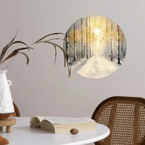 Winter - Abstract - Sneeuw - Natuur - Zon Wandcirkel behangsticker klein -sfeer3