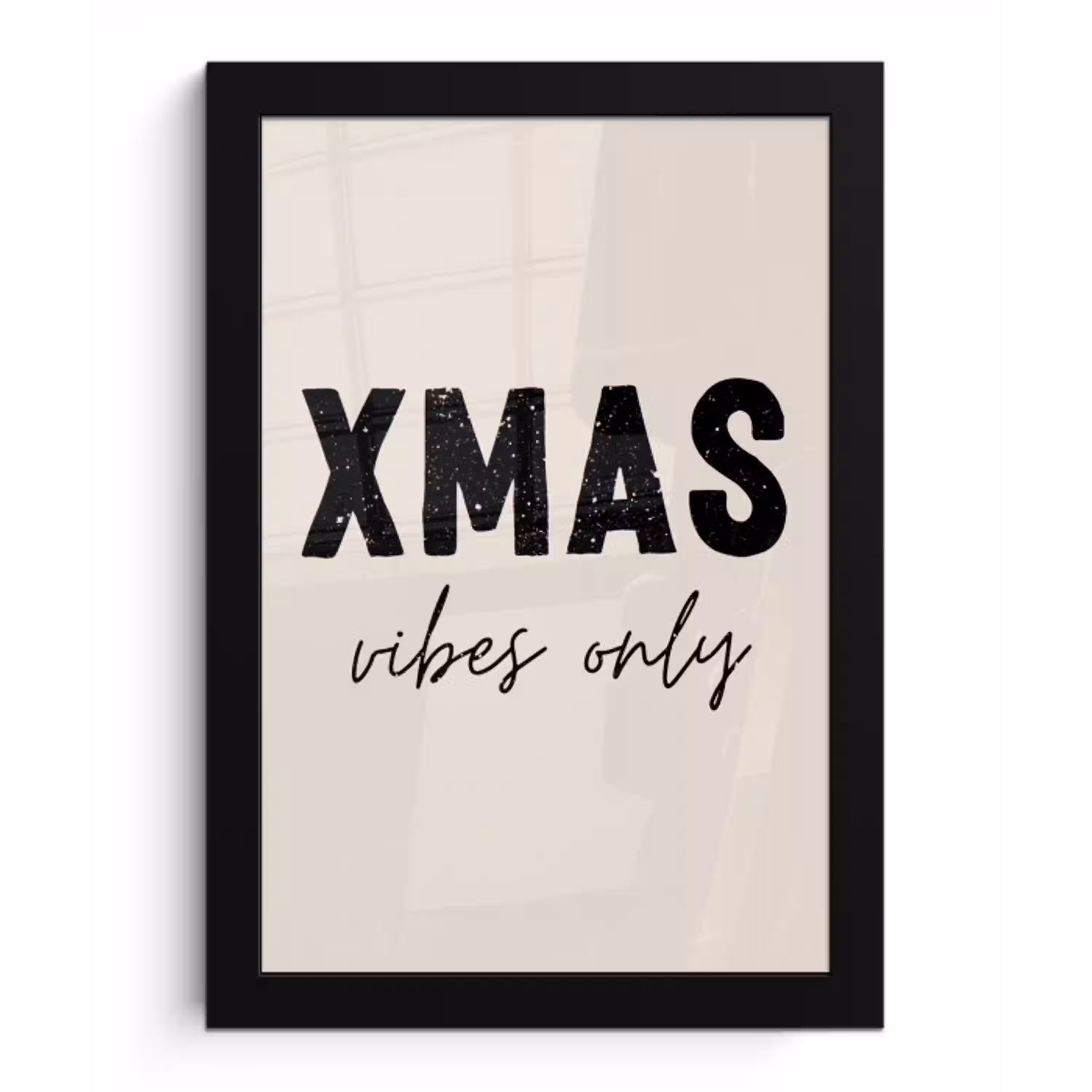 Kerst - Spreuk - xmas vibes only - Beige fotolijst zwart zonder passe partout klein -3d