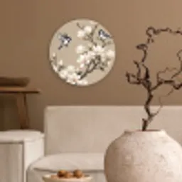 Oosters - Vogels - Beige Wandcirkel kunststof plaat 5mm dik klein -sfeer1