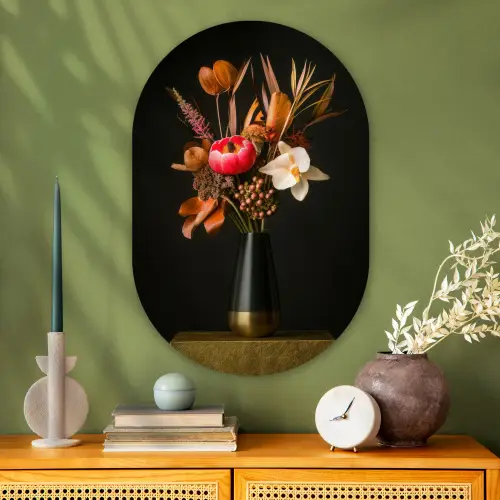 Boeket - Oranje - Gouden - vaas Wandcirkel Ovaal Glas middel -sfeer2