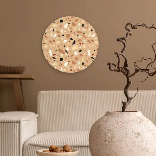 Terrazzo - Patroon - Kleurrijk - Oranje Wandcirkel plexiglas klein 852 -sfeer1