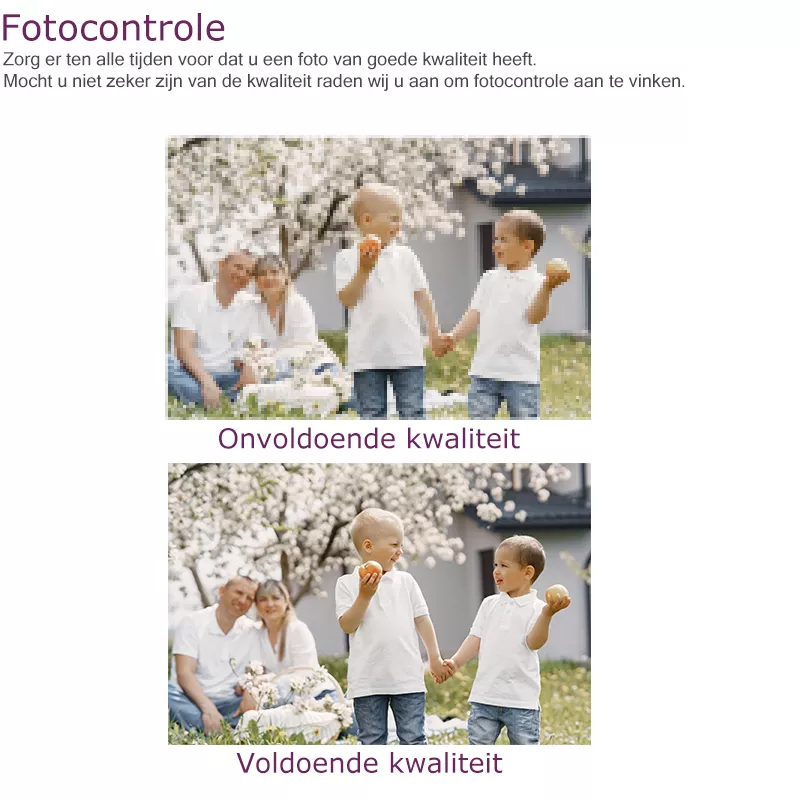 Fotocontrole Zorg er ten alle tijden voor dat u een foto van goede kwaliteit heeft. Mocht u niet zeker zijn van de kwaliteit raden wij u aan om fotocontrole aan te vinken.