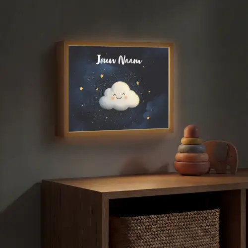 Wolkje - Gezichtje - Sterren - Donkerblauw Light Box met batterij (Wandlamp kind) middel -sfeer5_kind