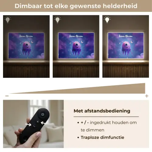 Monster - Ruimte - Sterren - Paars Light Box met batterij (Wandlamp kind) middel -USP_dimbaarNL