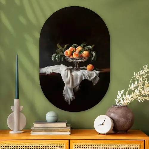 Stilleven - Perziken - Vintage Wandcirkel Ovaal Glas middel -sfeer2