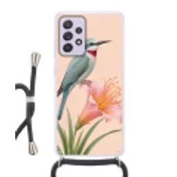 Vogel - Bloem - Natuur - Roze Hoesje Samsung Galaxy A52 5G met koord klein -3d