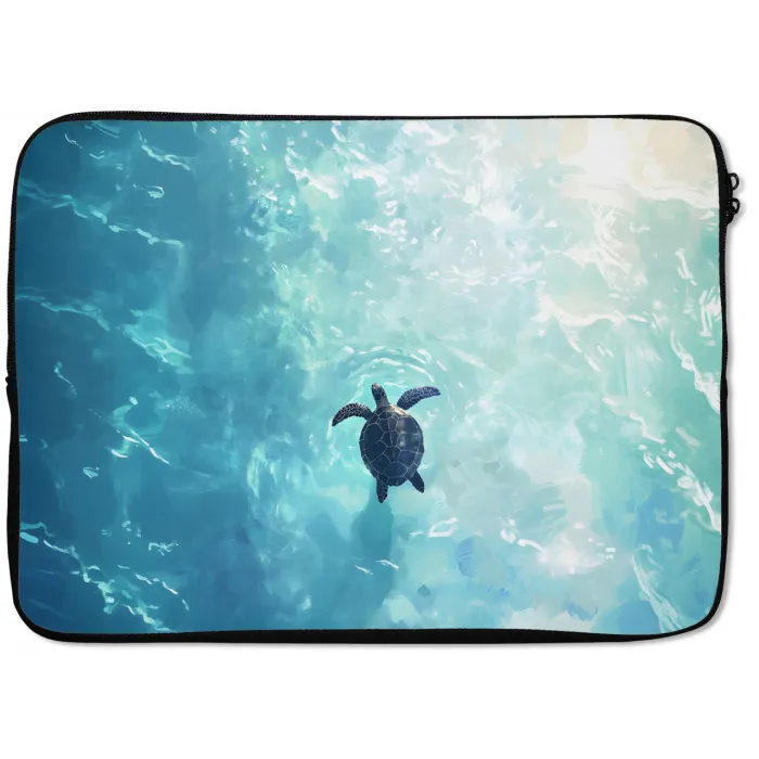 Schildpad - Zee - Blauw - Schittering laptophoes neopreen klein -zkaufland3dotto