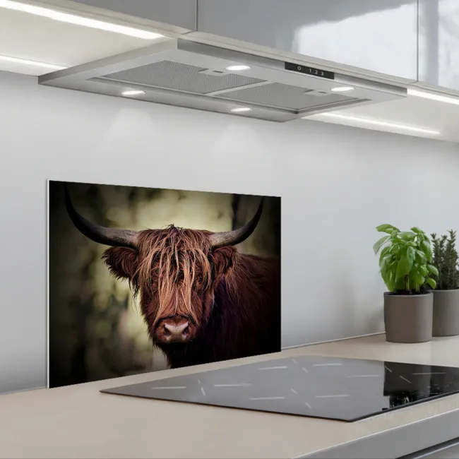 Schotse hooglander - Licht - Portret - Natuur keuken achterwand spatscherm klein -3d_schuin