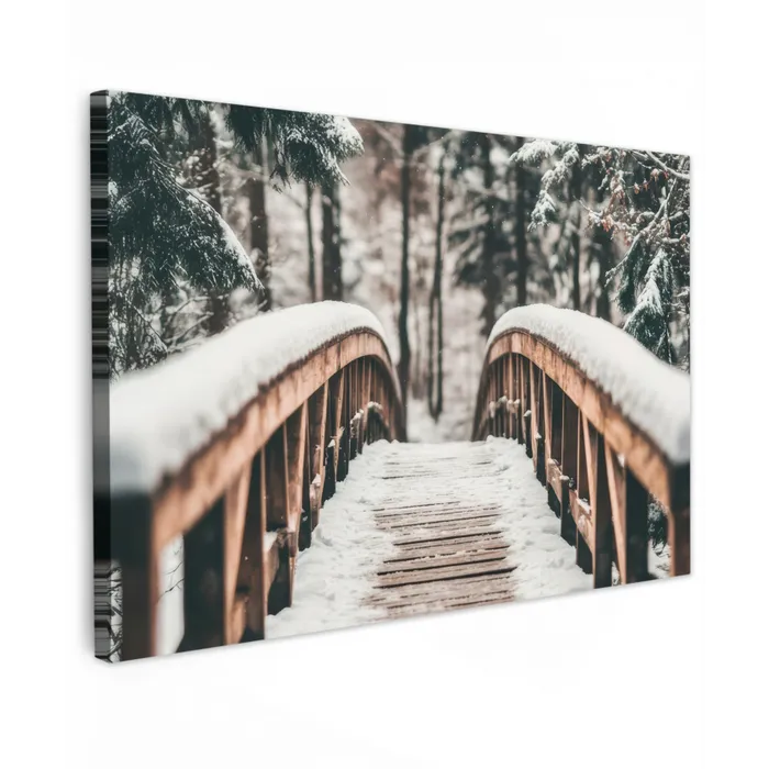 Brug - Winterlandschap - Bos - Natuur - Sneeuw Tuinposter op houten frame 2 cm dik klein -3d