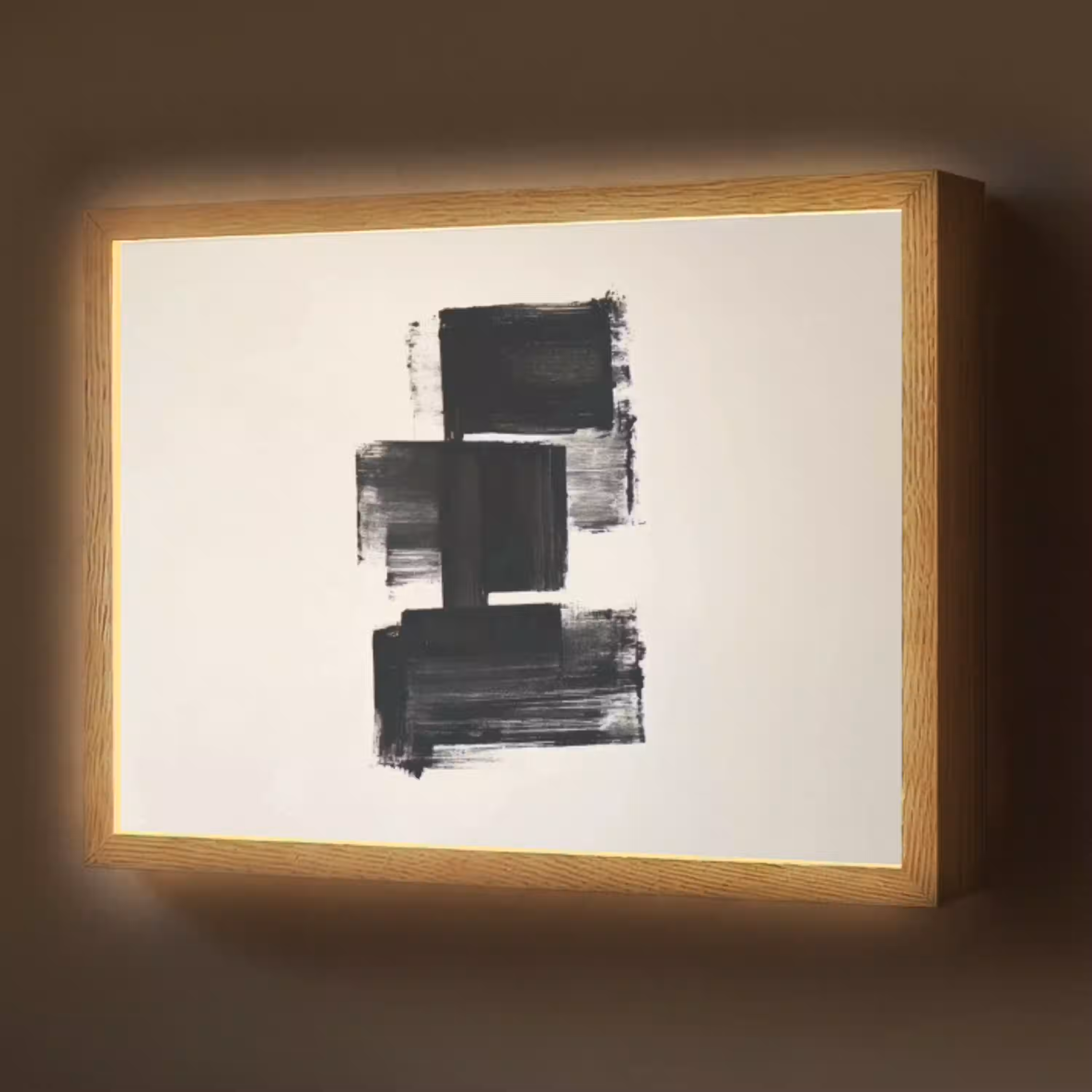 Rechthoeken - Penseelstreken - Abstract - Zwart Light Box met batterij (Wandlamp) middel -z3d_website