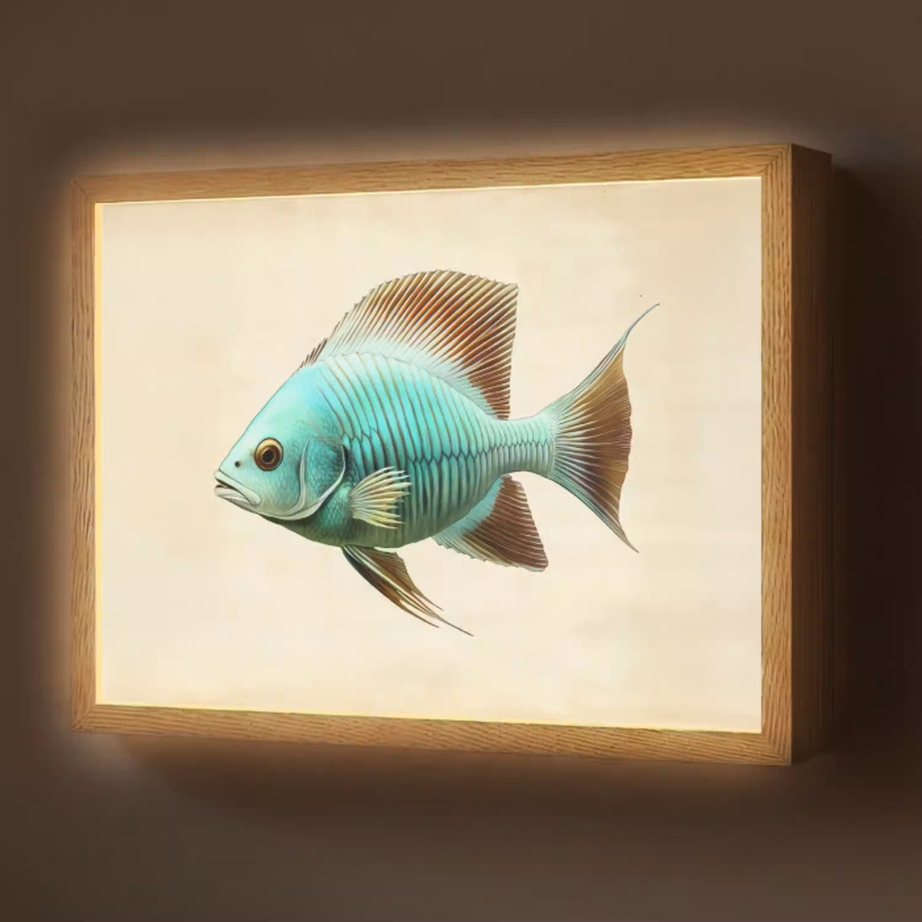 Schubben - Vis - Mint - Minimalistisch Light Box met batterij (Wandlamp) middel -z3d_website