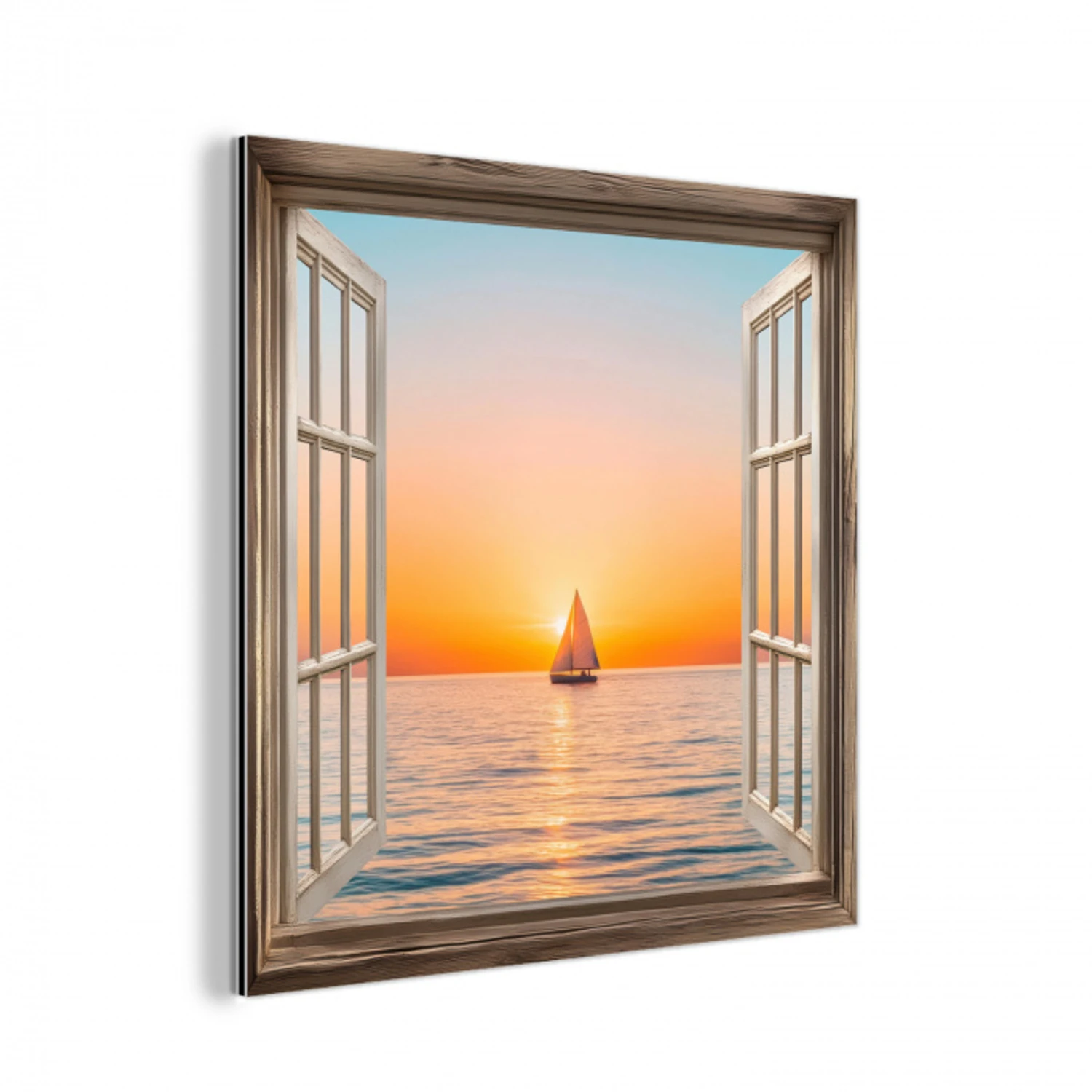 Doorkijk - Zee - Boot - Zonsondergang aluminium wit klein -3d