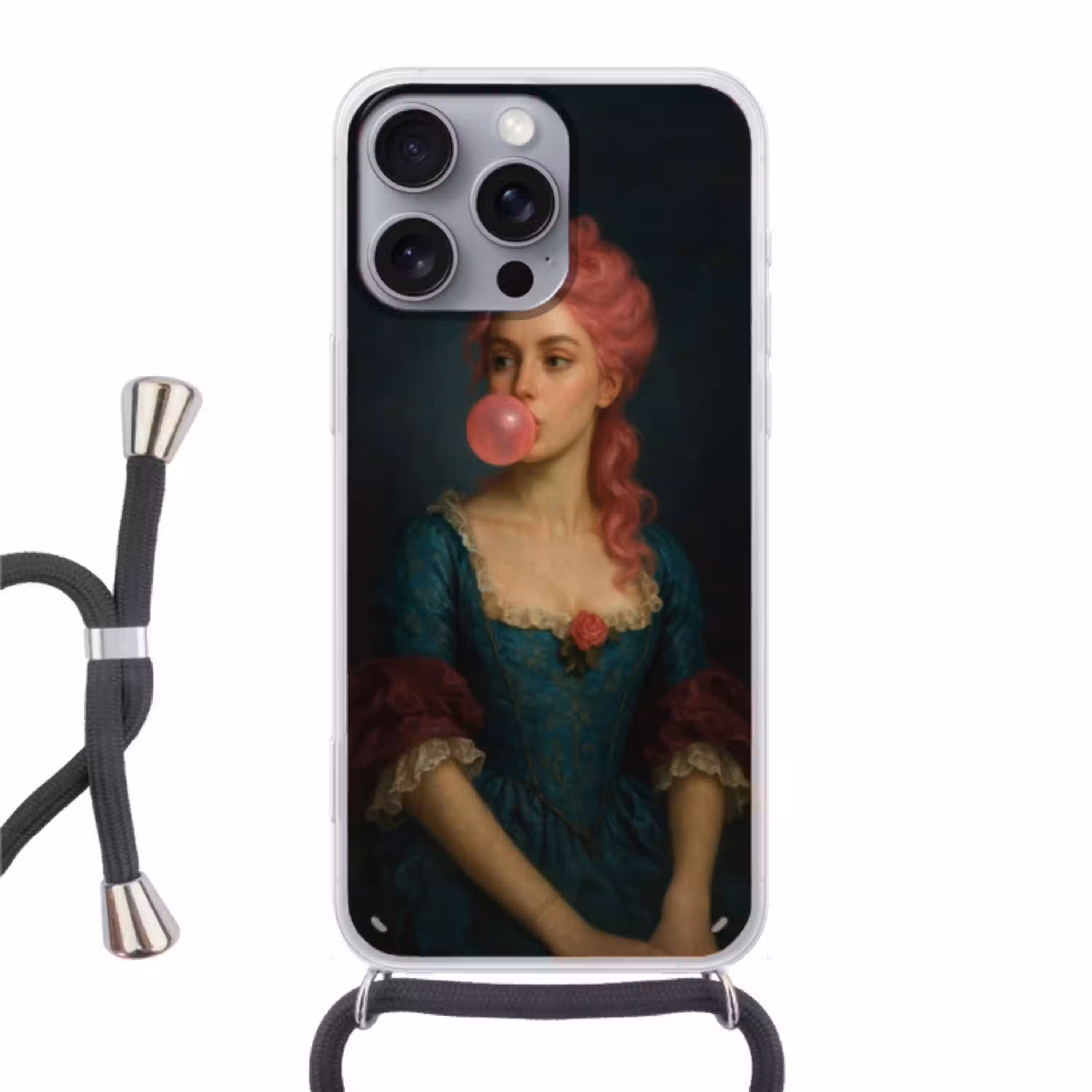 Vrouw - Portret - Kauwgombel Hoesje iPhone 16 Pro Max met koord klein -3d