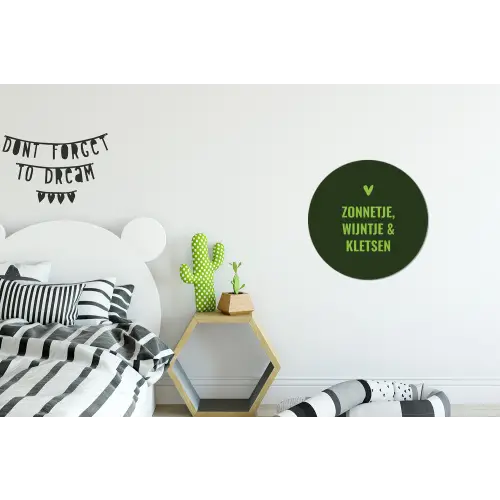 Donkergroen - Quote - Zon - Zomer Wandcirkel aluminium klein -kinderkamer