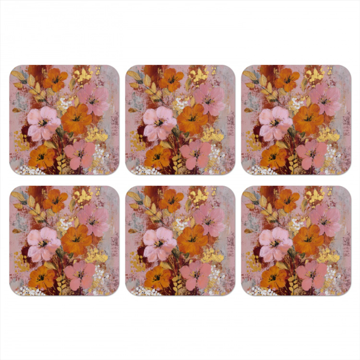 Schilderij - Bloemen - Rustiek - Roze onderzetter kurk middel -3d
