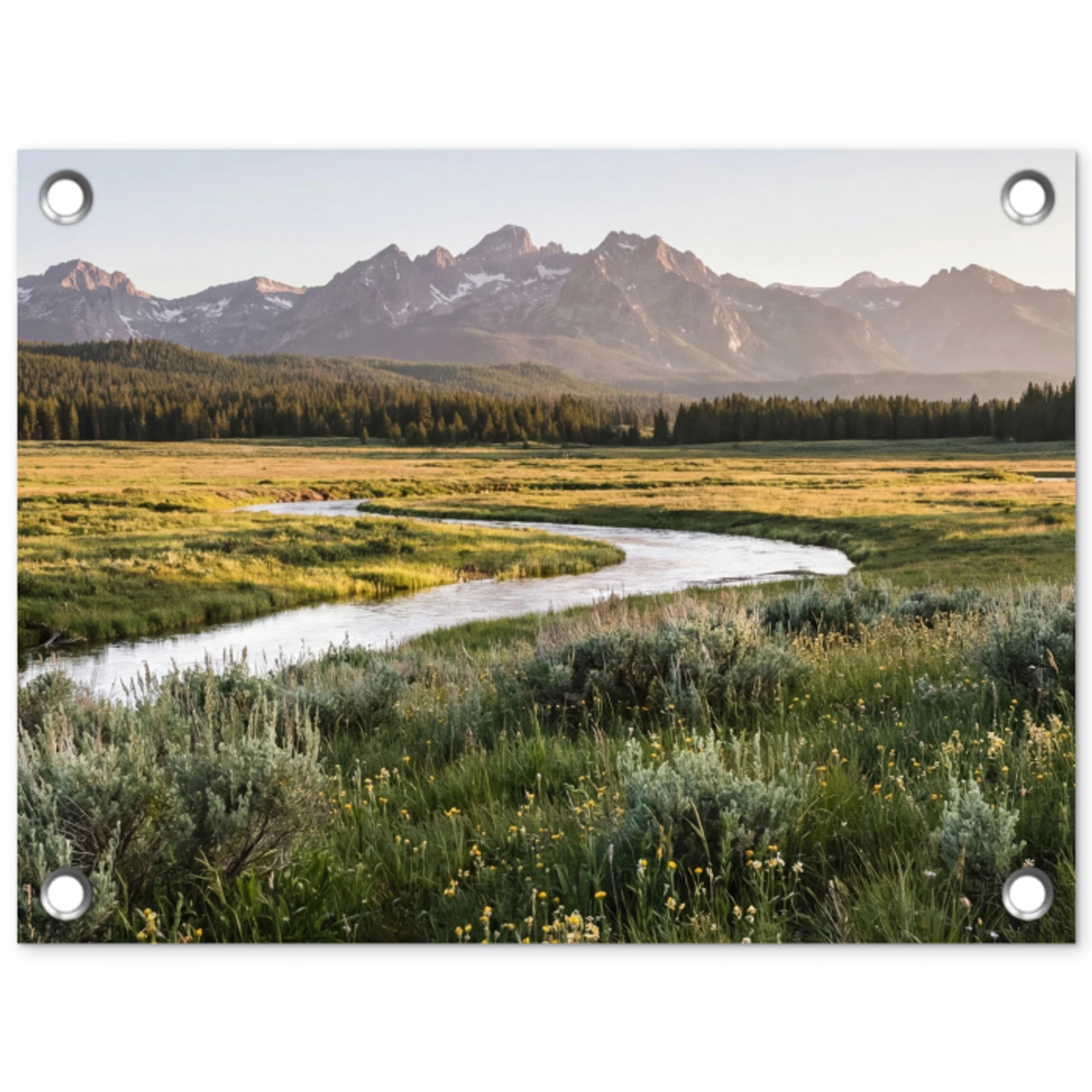 Berglandschap - Rivier - Bos tuinposter los doek klein -3d