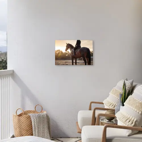 Harmonie - Ruiter - Zon Tuinposter op houten frame 2 cm dik klein -sfeer1