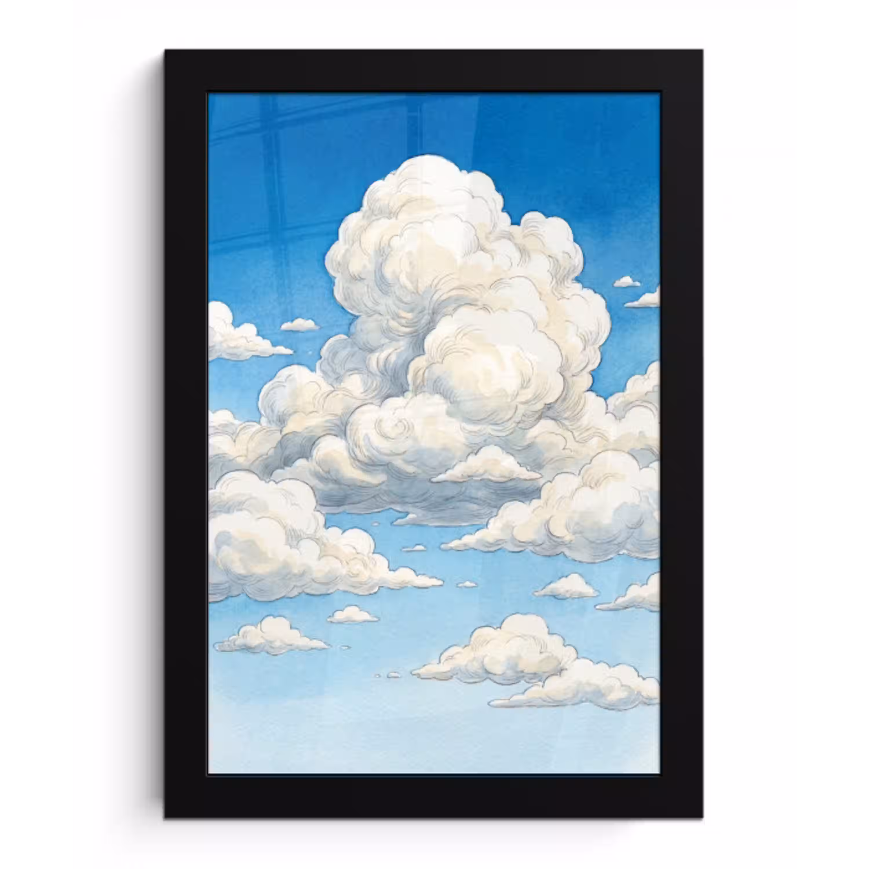 Wolken - Blauwe lucht - Natuur - Modern - Wit fotolijst zwart zonder passe partout klein -3d
