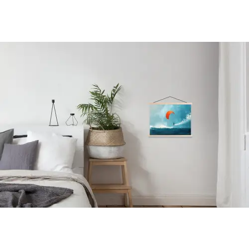 Kitesurfer - Oranje - Zee - Lucht textielposter latten blank klein -woonkamer