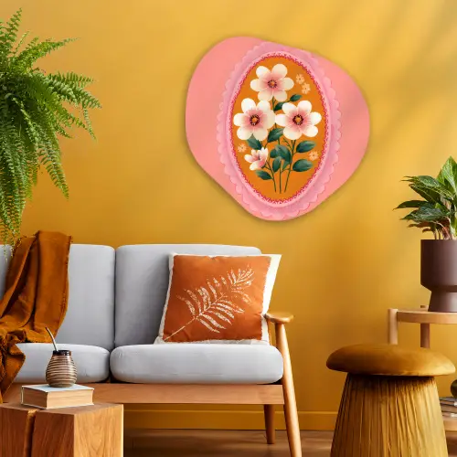 Illustratie - Bloemen - Rand - Roze Wandcirkel Organisch Plexiglas middel -sfeer4