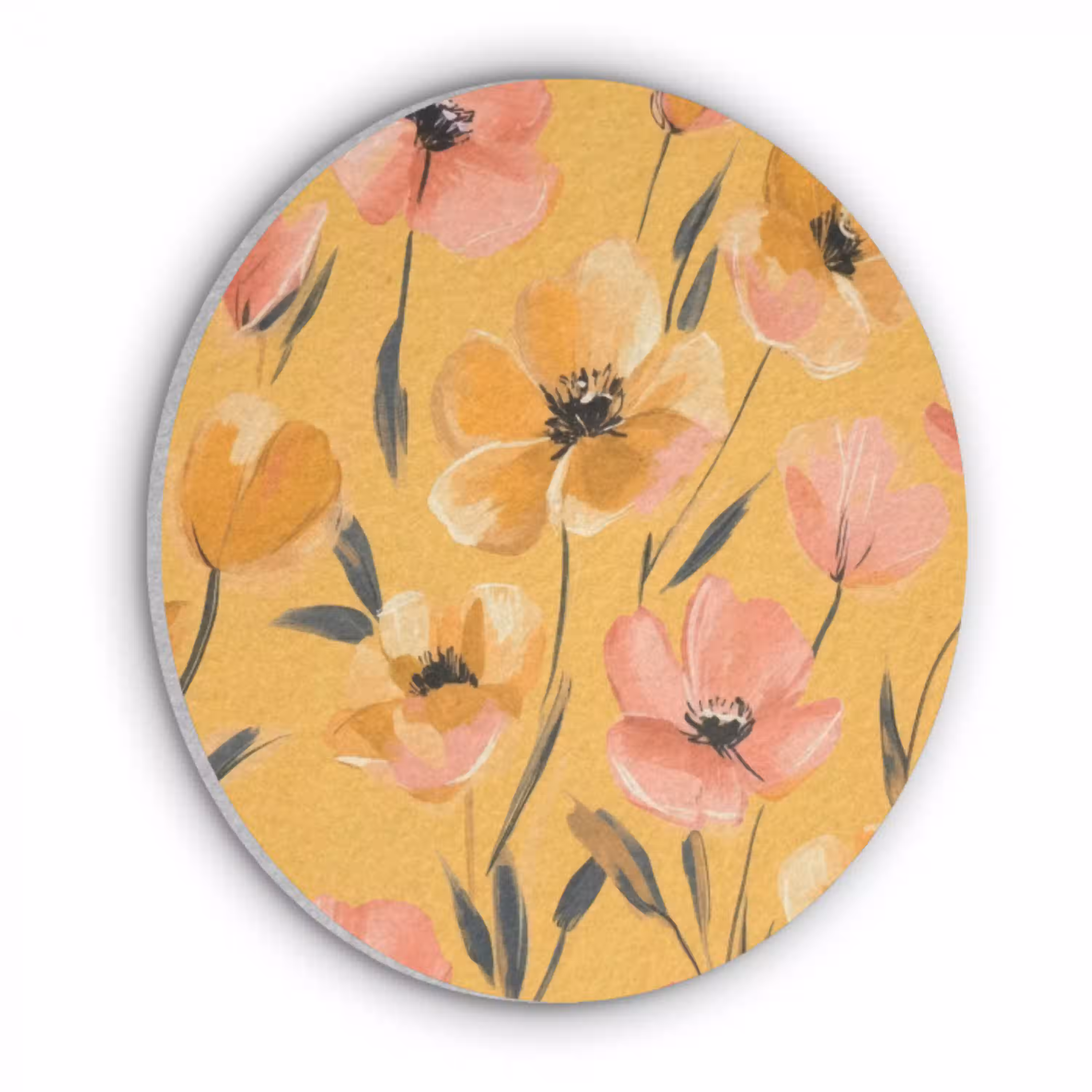 Bloemen - Geschilderd - Geel Akoestische PET Vilt - Rond klein -3d
